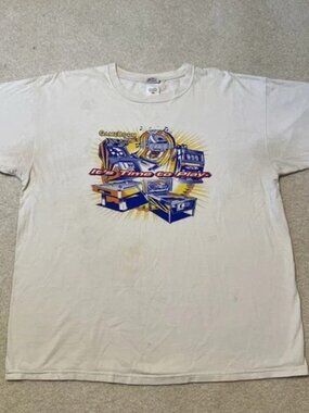 Vintage 90s Anvil GameRoom Magazine 2XL Shirt White Promo Pinball Arcade Jukebox